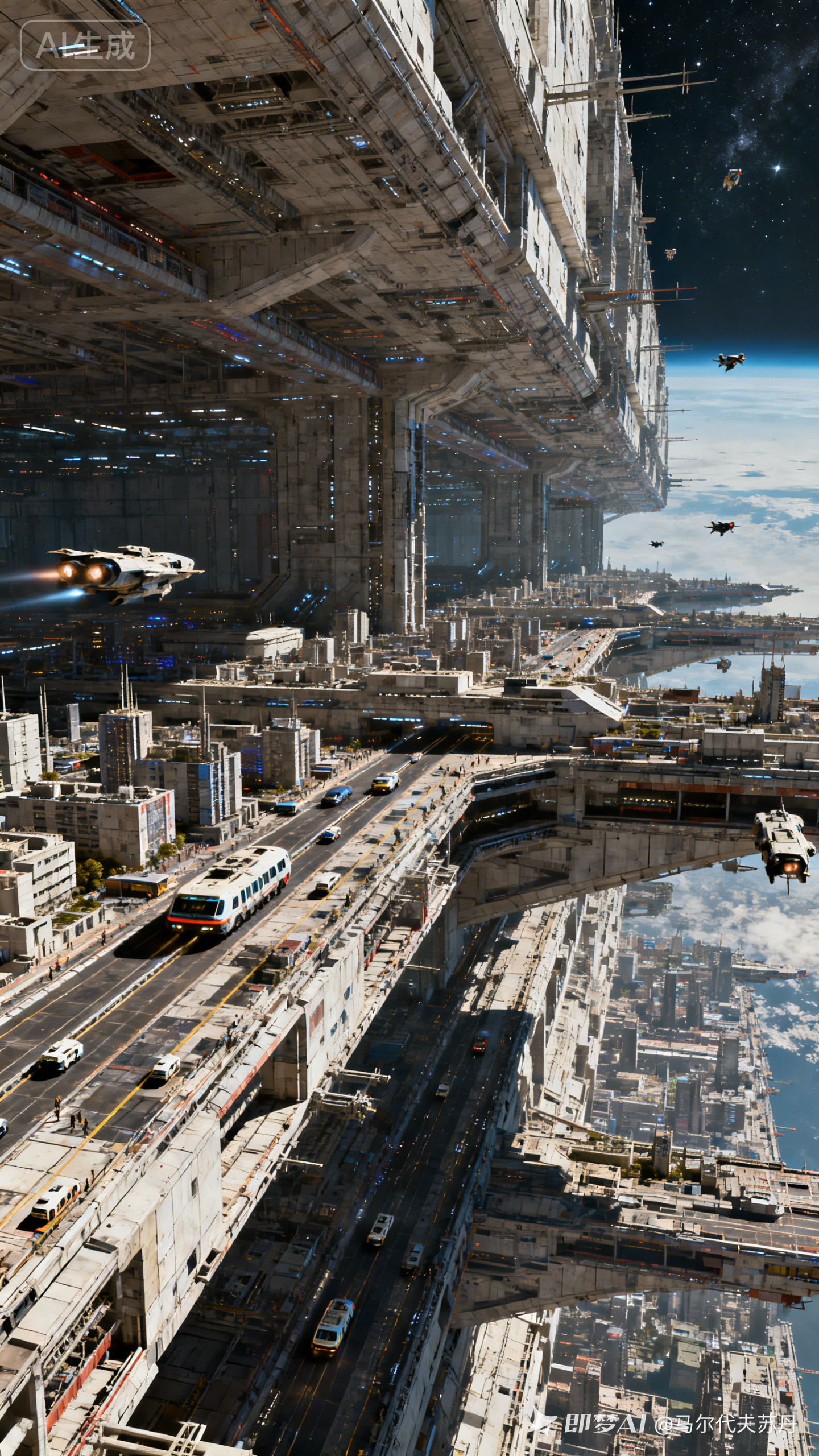 好莱坞科幻电影风格,未来巨型星际空港建筑,虚幻5引擎,3D 渲染,密集细节